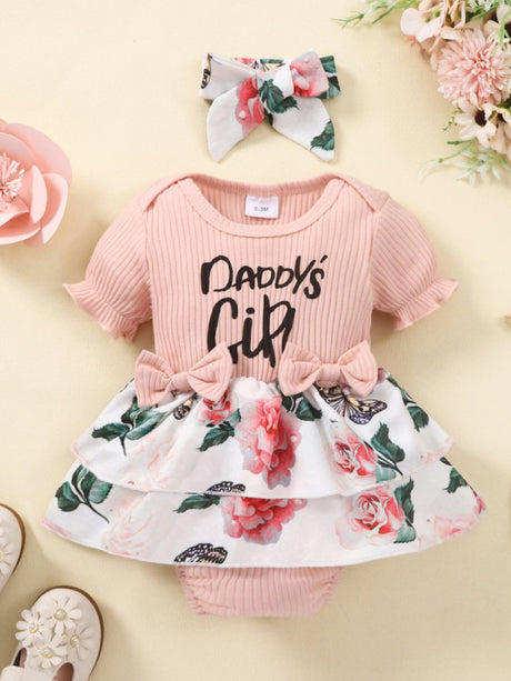 Baby Girl DADDY'S GIRL Graphic Floral Bodysuit Dress - Kings Crown Jewel Boutique