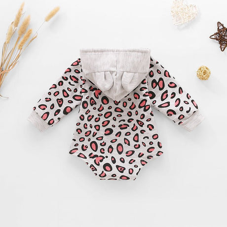 Baby Leopard Print Drawstring Hooded Bodysuit - Kings Crown Jewel Boutique