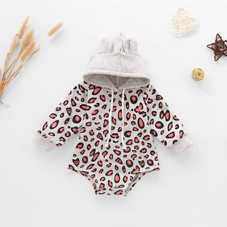 Baby Leopard Print Drawstring Hooded Bodysuit - Kings Crown Jewel Boutique