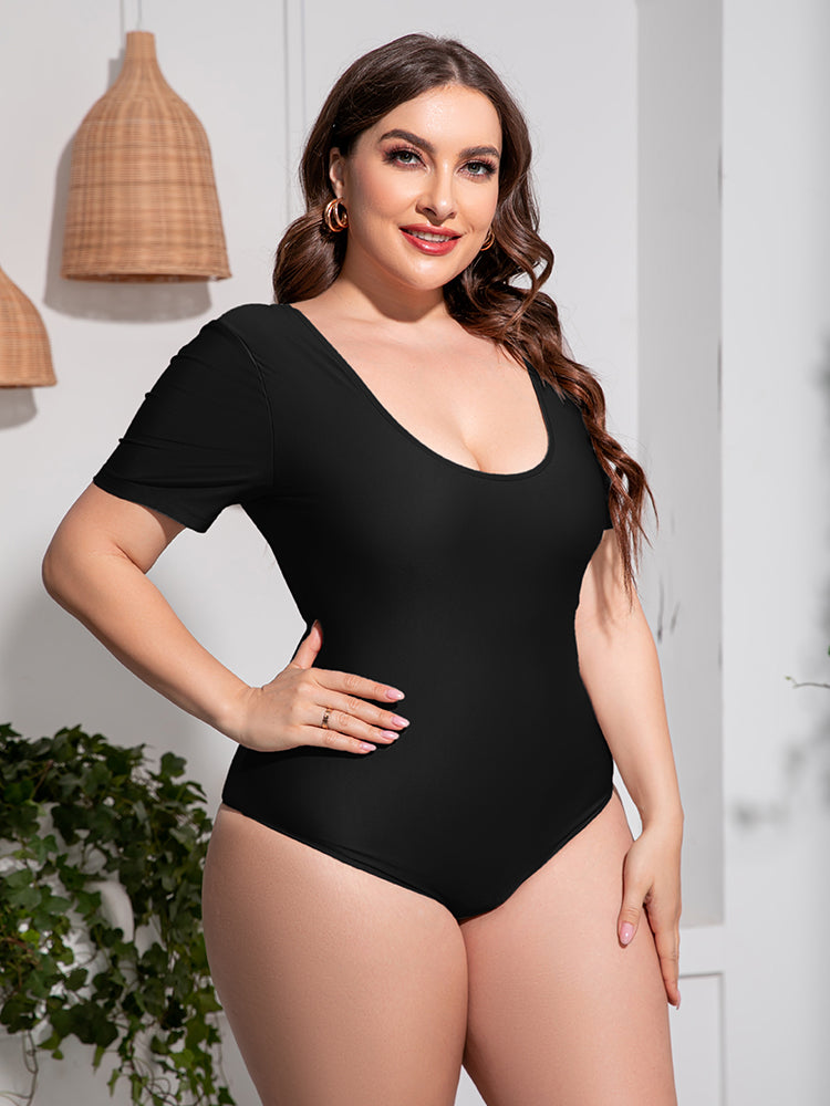 Plus Size Scoop Neck Short Sleeve One-Piece Swimsuit king-general-store-5710.myshopify.com