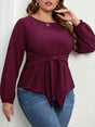 Plus Size Tie Front Long Sleeve Blouse king-general-store-5710.myshopify.com