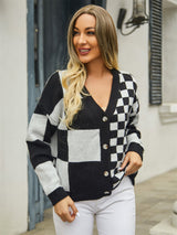 Plaid V-Neck Dropped Shoulder Cardigan king-general-store-5710.myshopify.com