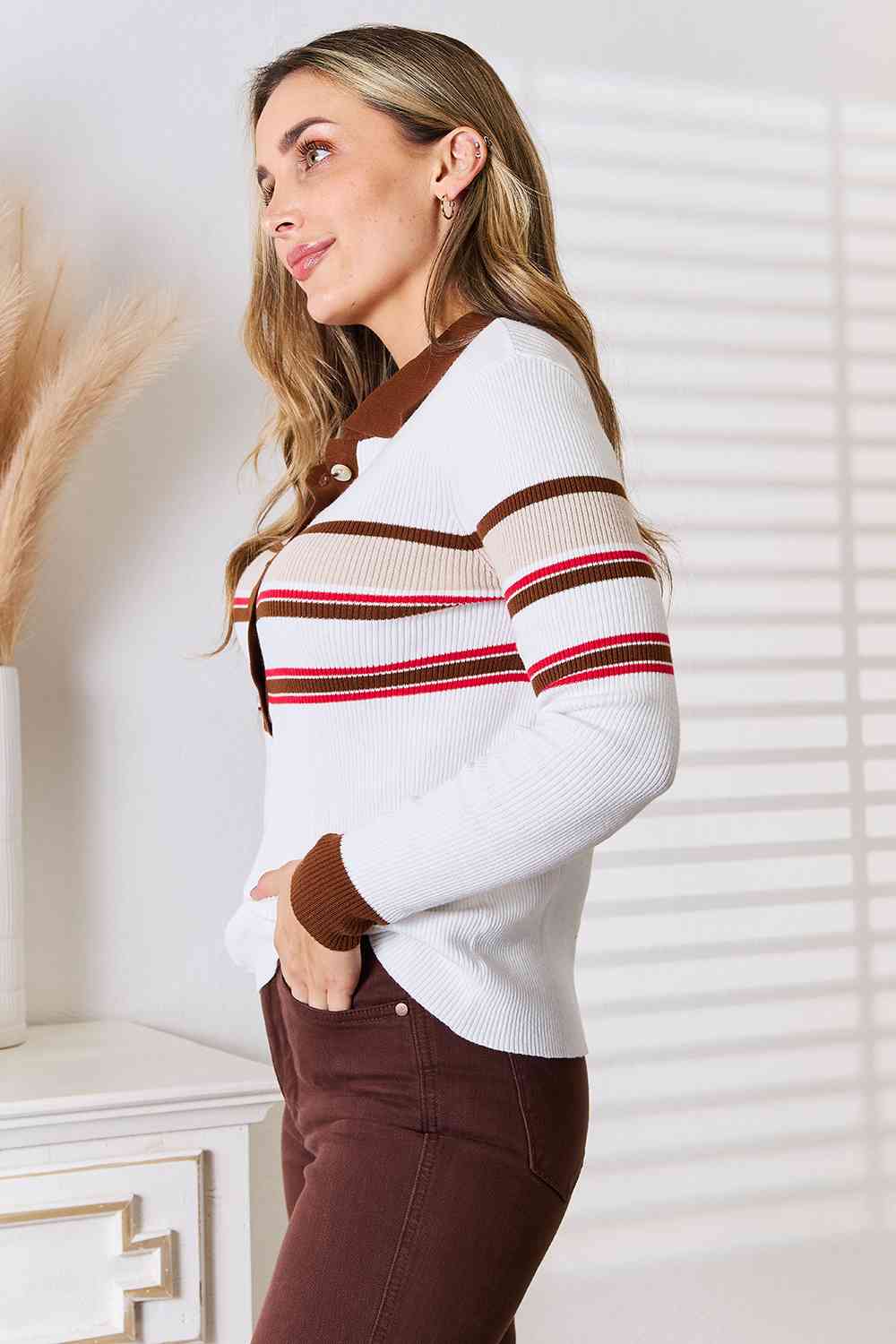 Basic Bae Striped Collared Neck Rib-Knit Top - Kings Crown Jewel Boutique