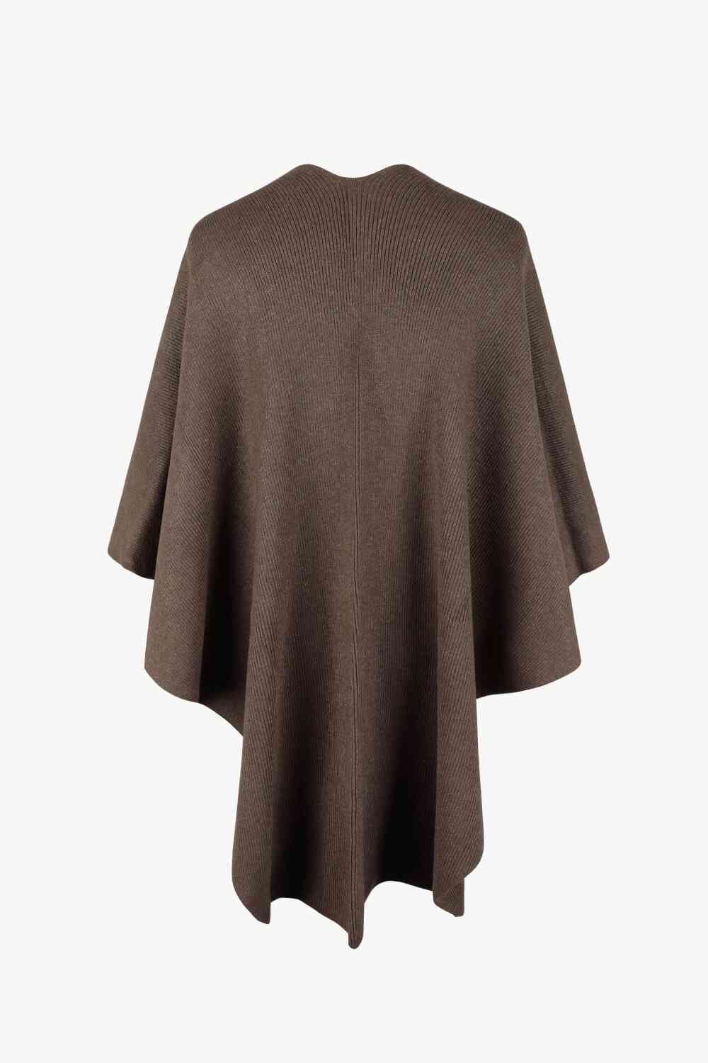 Surplice Neck Pom-Pom Trim Poncho king-general-store-5710.myshopify.com