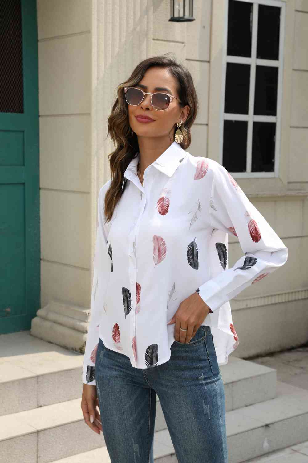 Printed Collared Neck Buttoned Shirt king-general-store-5710.myshopify.com