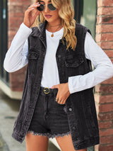 Collared Neck Sleeveless Denim Top with Pockets king-general-store-5710.myshopify.com