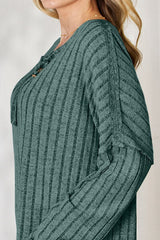 Basic Bae Full Size Ribbed Half Button Long Sleeve T-Shirt king-general-store-5710.myshopify.com