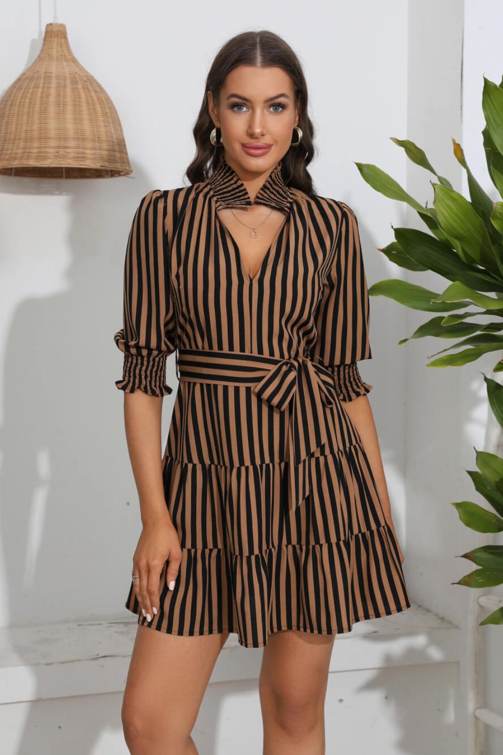 Striped Tie Belt Tiered Dress king-general-store-5710.myshopify.com