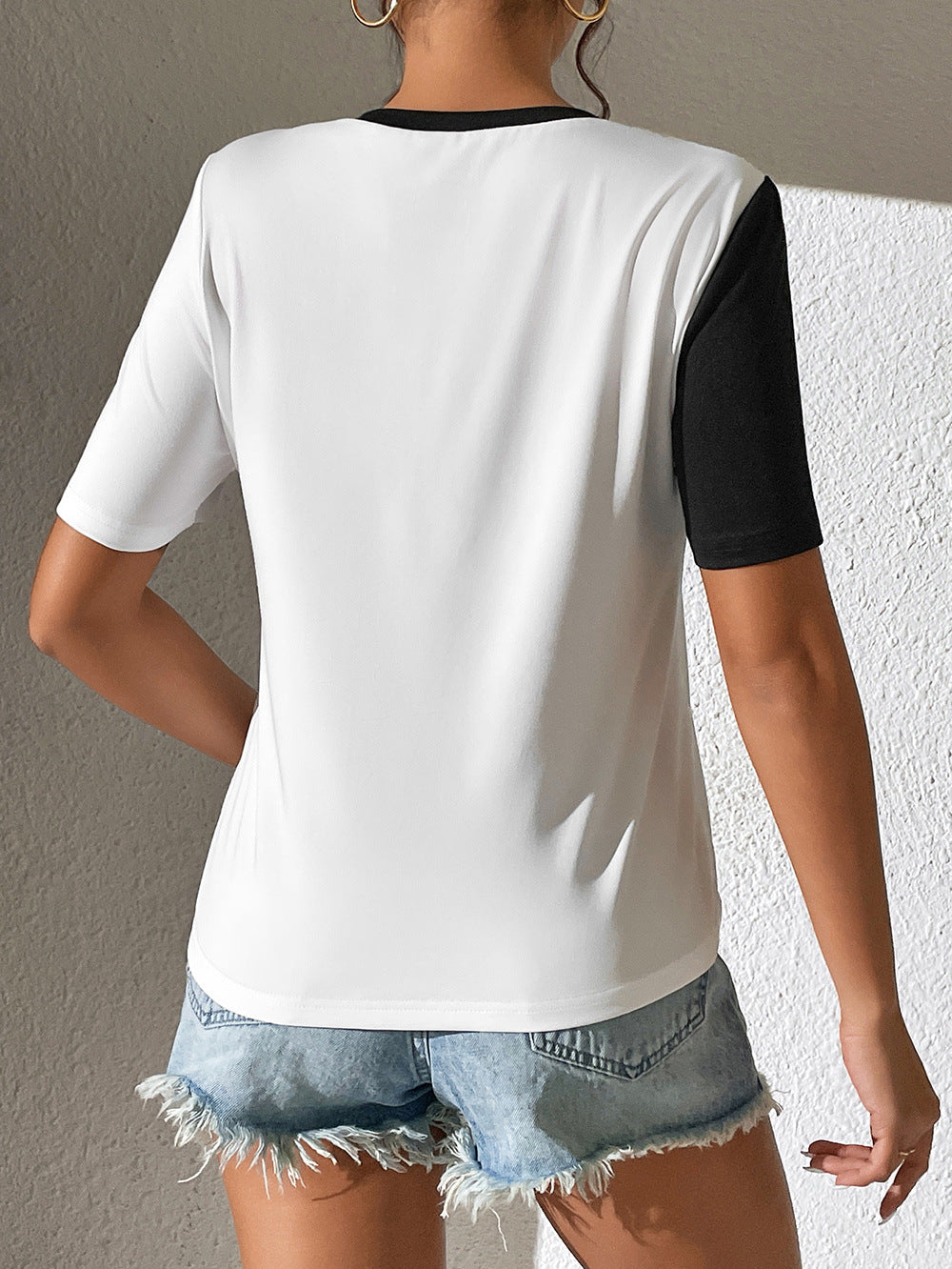 Contrast Color Round Neck Short Sleeve Tee king-general-store-5710.myshopify.com