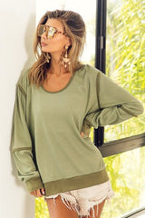 BiBi Waffle Knit Contrast Trim Long Sleeve T-Shirt king-general-store-5710.myshopify.com