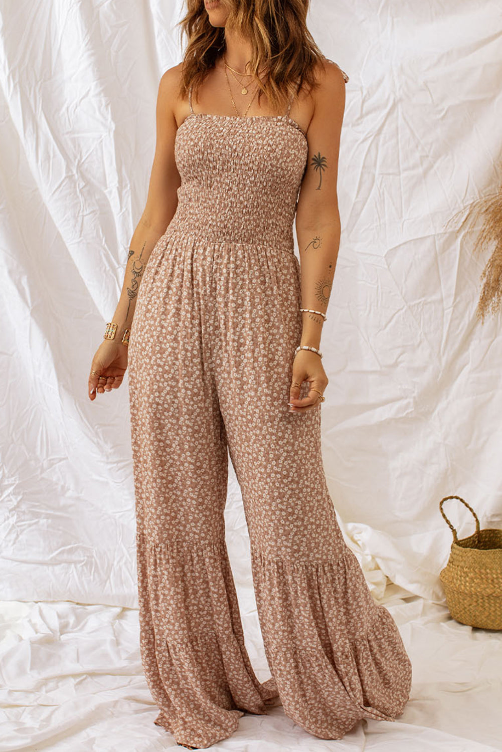 Floral Spaghetti Strap Smocked Wide Leg Jumpsuit king-general-store-5710.myshopify.com