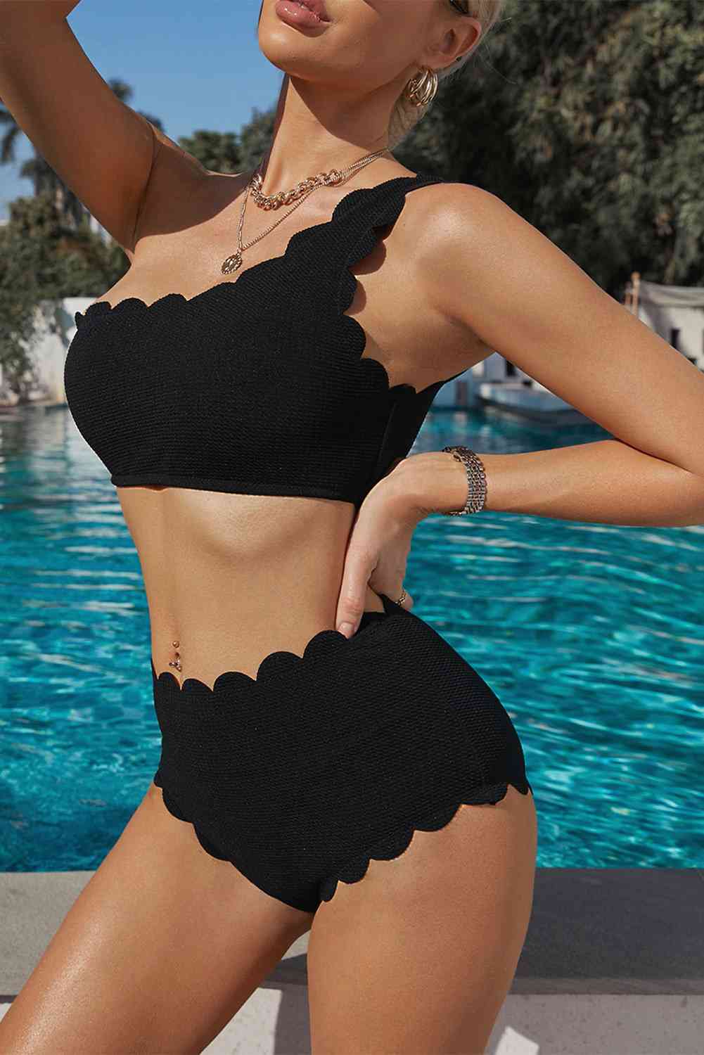 Scalloped Trim One-Shoulder Bikini Set king-general-store-5710.myshopify.com