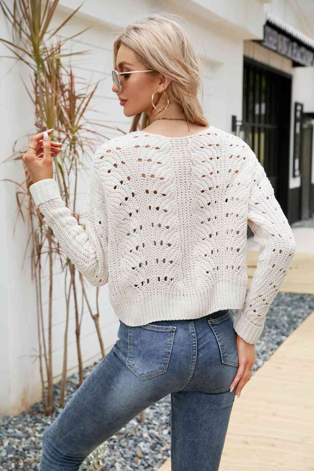 Open Front Cuffed Cropped Cardigan king-general-store-5710.myshopify.com