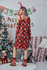 Christmas Asymmetrical Neck Long Sleeve Dress king-general-store-5710.myshopify.com