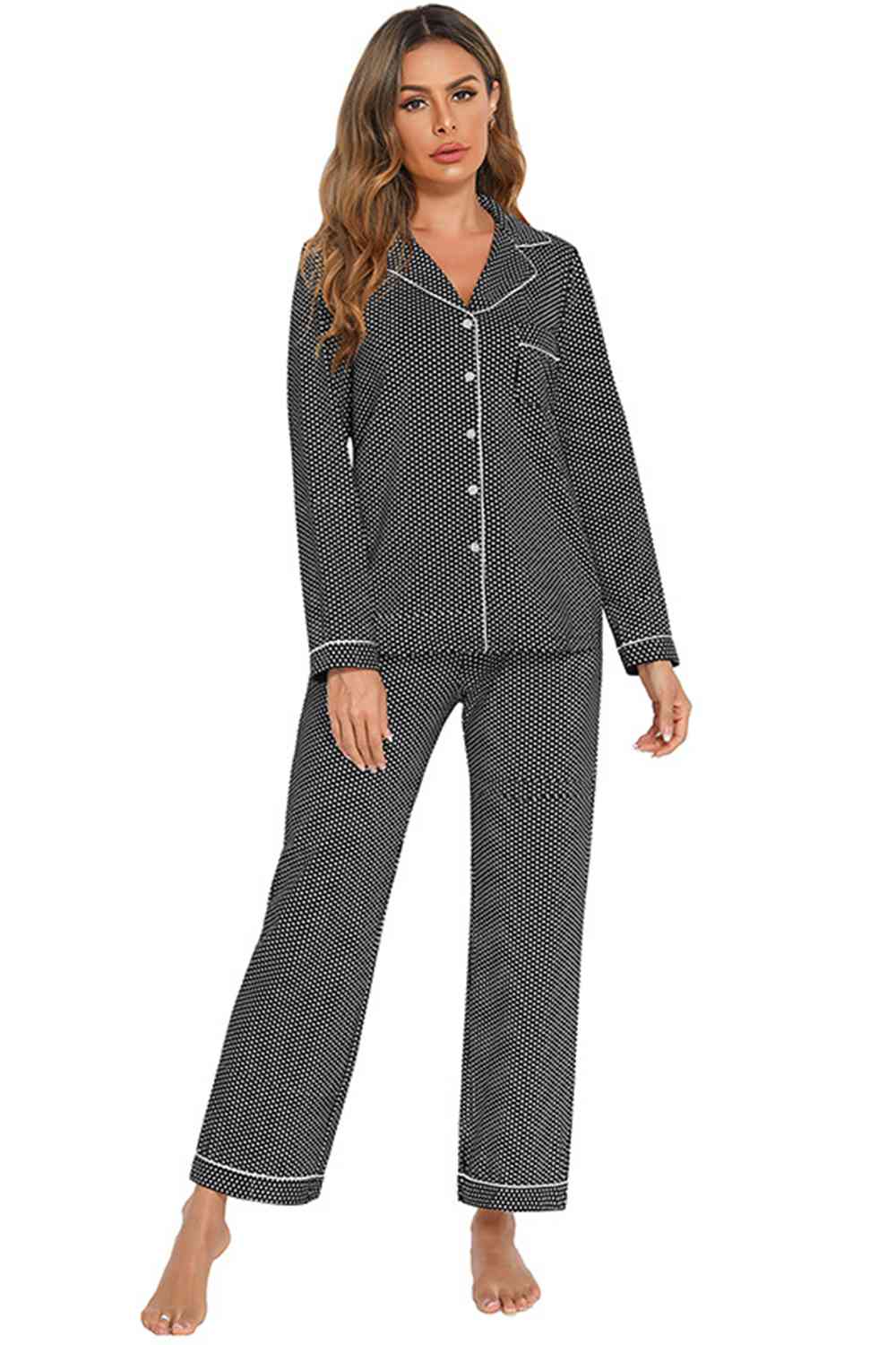 Collared Neck Loungewear Set with Pocket king-general-store-5710.myshopify.com