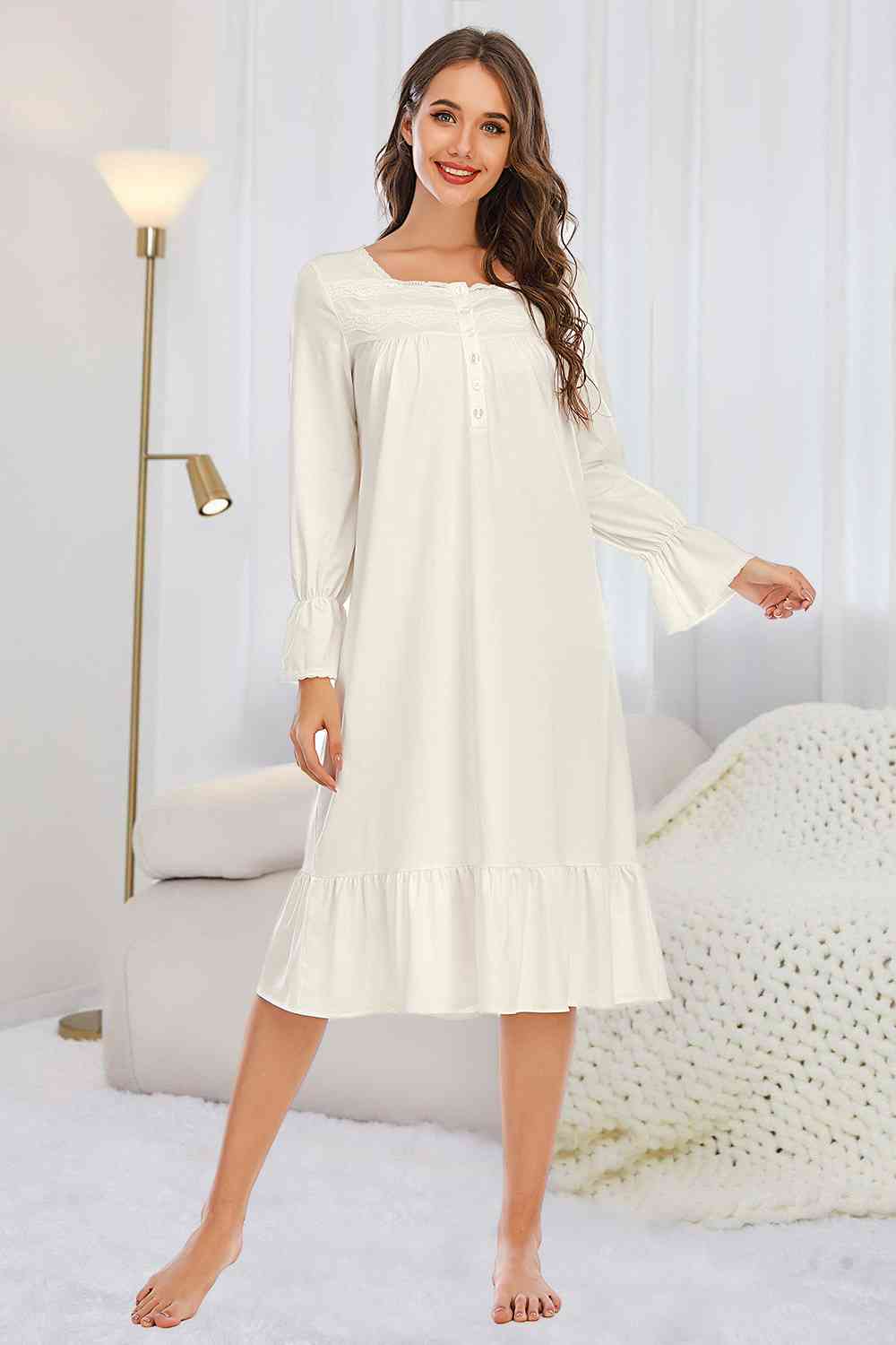 Flounce Sleeve Ruffle Hem Night Dress king-general-store-5710.myshopify.com