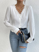 Lace Trim V-Neck Long Sleeve Shirt king-general-store-5710.myshopify.com