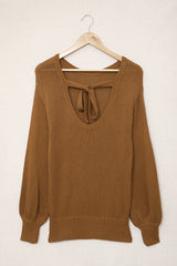 Double Take Tied Balloon Sleeve Round Neck Sweater king-general-store-5710.myshopify.com