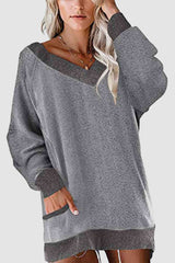 V-Neck Long Sleeve Sweatshirt with Pockets king-general-store-5710.myshopify.com