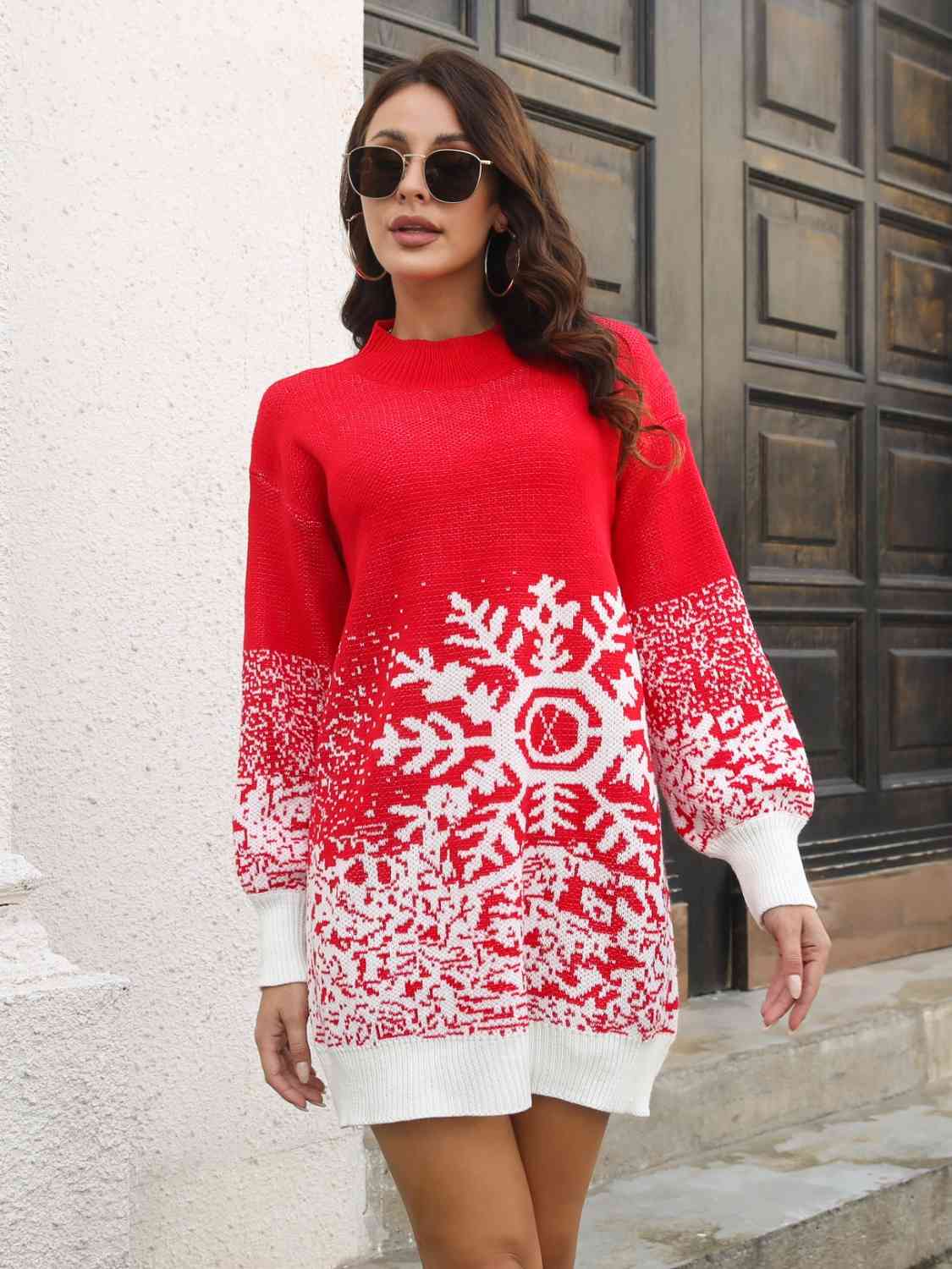 Snowflake Pattern Sweater Dress king-general-store-5710.myshopify.com