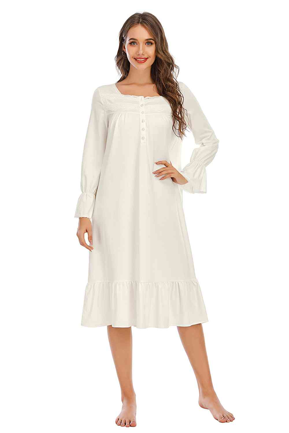 Flounce Sleeve Ruffle Hem Night Dress king-general-store-5710.myshopify.com