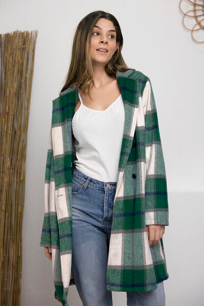 Double Take Full Size Plaid Button Up Lapel Collar Coat king-general-store-5710.myshopify.com