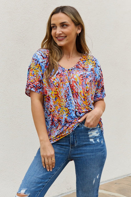 Be Stage Full Size Printed Dolman Flowy Top - Kings Crown Jewel Boutique