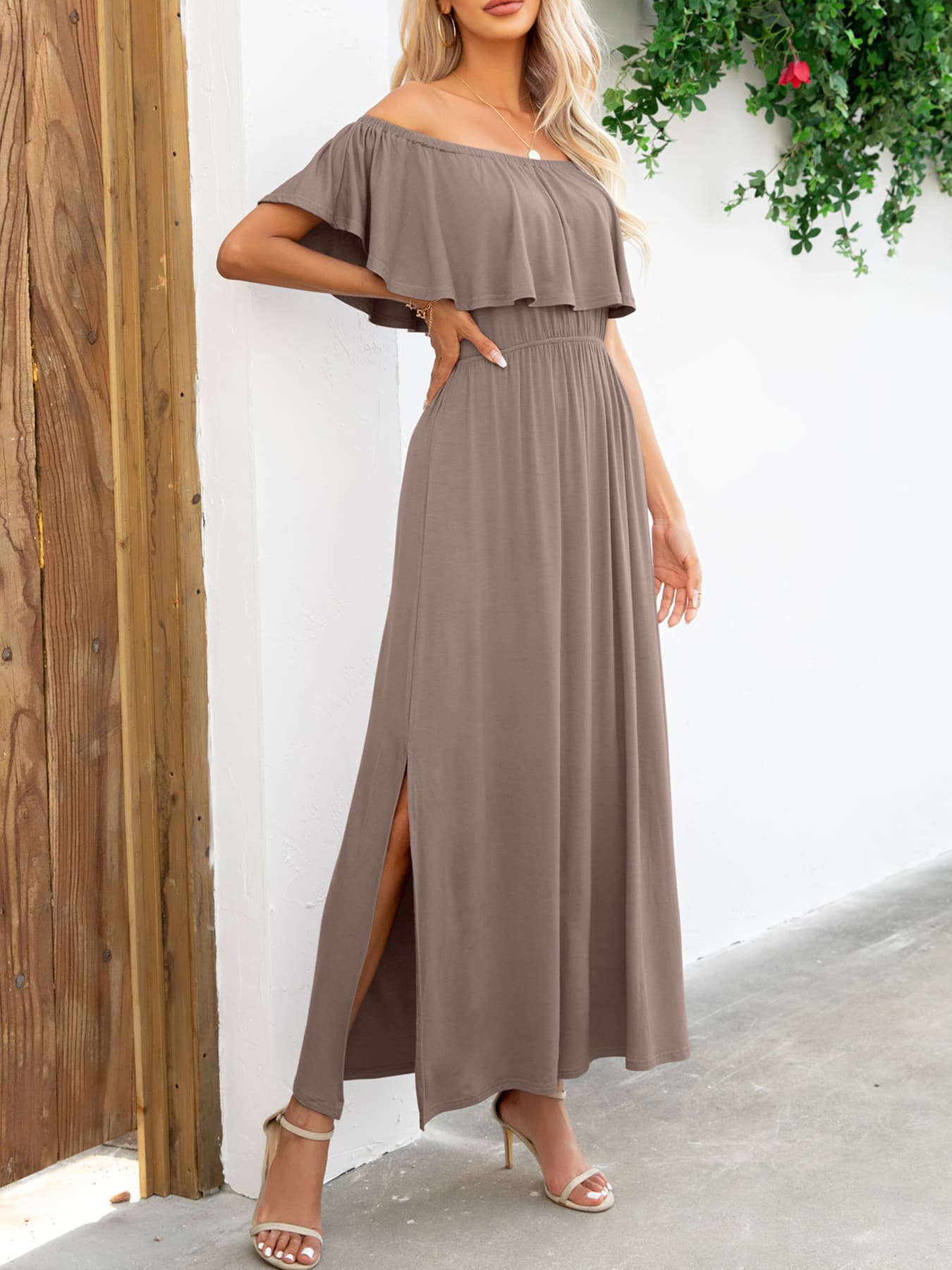 Off-Shoulder Slit Maxi Dress king-general-store-5710.myshopify.com