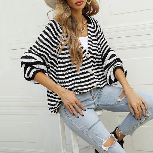 Striped Button Down Long Sleeve Cardigan king-general-store-5710.myshopify.com