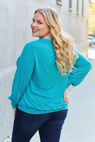 Basic Bae Full Size V-Neck Lantern Sleeve Blouse king-general-store-5710.myshopify.com