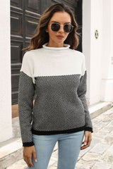 Two-Tone Mock Neck Dropped Shoulder Pullover Sweater king-general-store-5710.myshopify.com