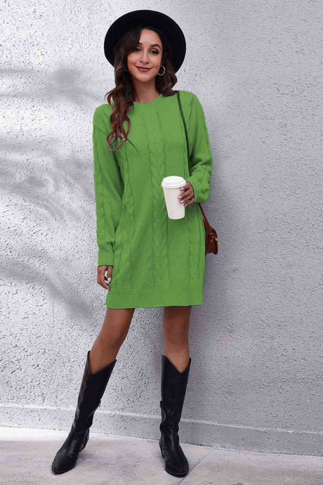 Cable-Knit Round Neck Sweater Dress king-general-store-5710.myshopify.com