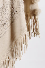 Bead Trim Boat Neck Fringed Poncho - Kings Crown Jewel Boutique