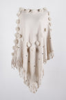 Bead Trim Boat Neck Fringed Poncho - Kings Crown Jewel Boutique