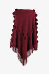 Bead Trim Boat Neck Fringed Poncho - Kings Crown Jewel Boutique