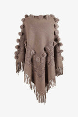 Bead Trim Boat Neck Fringed Poncho - Kings Crown Jewel Boutique