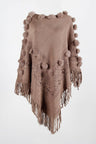 Bead Trim Boat Neck Fringed Poncho - Kings Crown Jewel Boutique