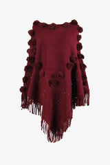 Bead Trim Boat Neck Fringed Poncho - Kings Crown Jewel Boutique