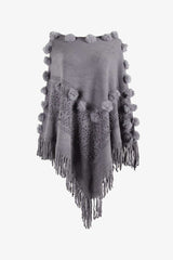 Bead Trim Boat Neck Fringed Poncho - Kings Crown Jewel Boutique