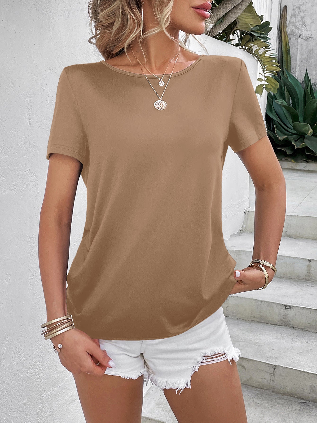 Beads Trim Back Twisted Blouse - Kings Crown Jewel Boutique