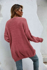 Open Front Openwork Fuzzy Cardigan with Pockets king-general-store-5710.myshopify.com