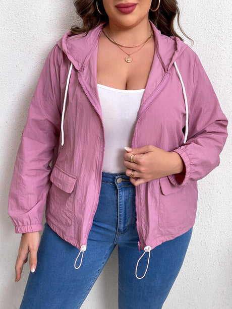 Plus Size Zip-Up Drawstring Hooded Jacket with Pockets king-general-store-5710.myshopify.com