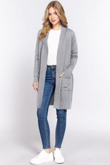 ACTIVE BASIC Open Front Rib Trim Long Sleeve Knit Cardigan king-general-store-5710.myshopify.com