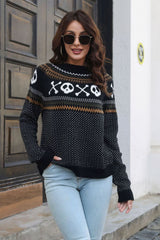 Ribbed Round Neck Long Sleeve Pullover Sweater king-general-store-5710.myshopify.com