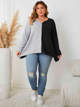 Plus Size Contrast Notched Neck T-Shirt king-general-store-5710.myshopify.com