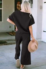 Double Take Full Size Texture Short Sleeve Top and Pants Set king-general-store-5710.myshopify.com