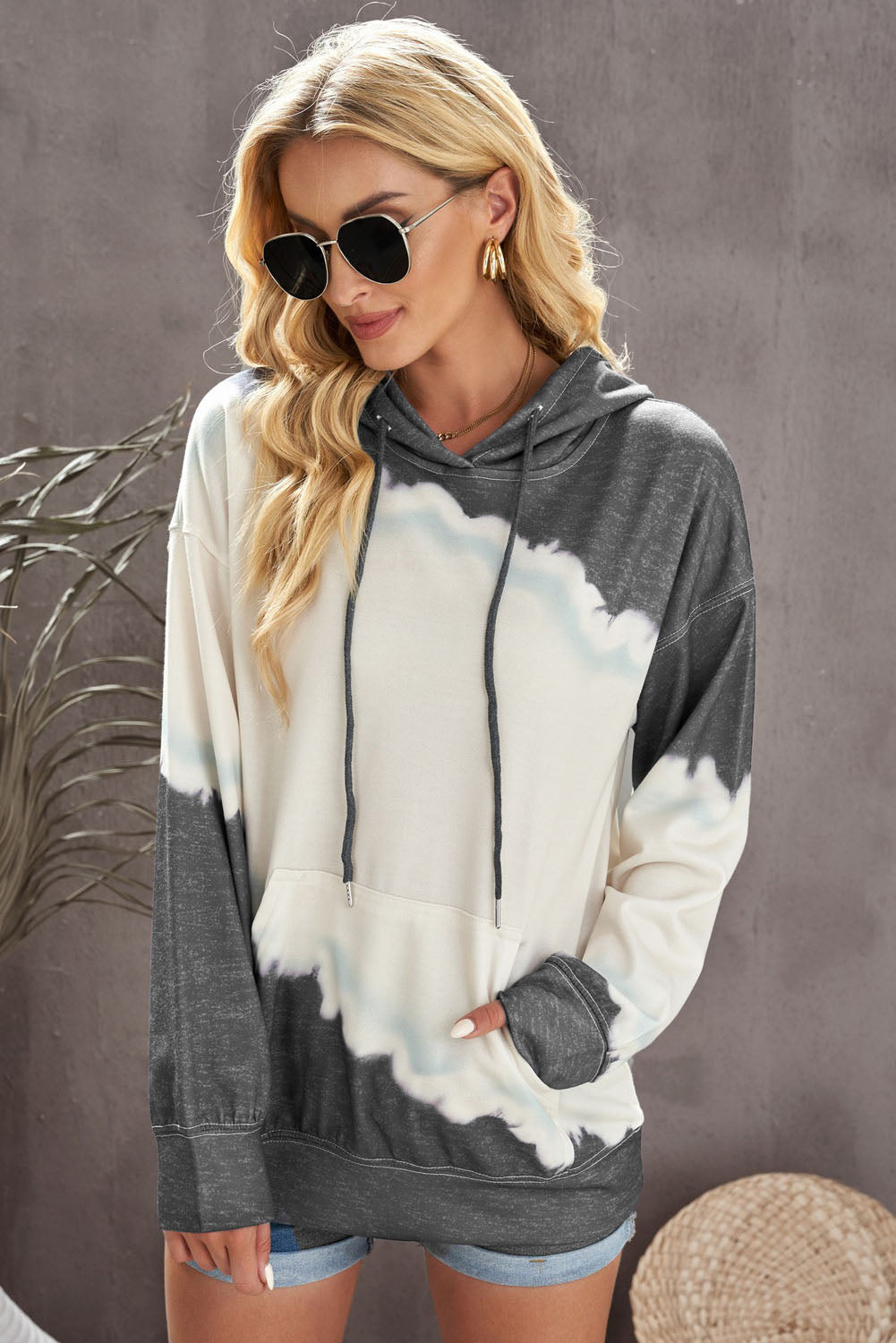 Tie-Dye Color Block Drawstring Hoodie king-general-store-5710.myshopify.com