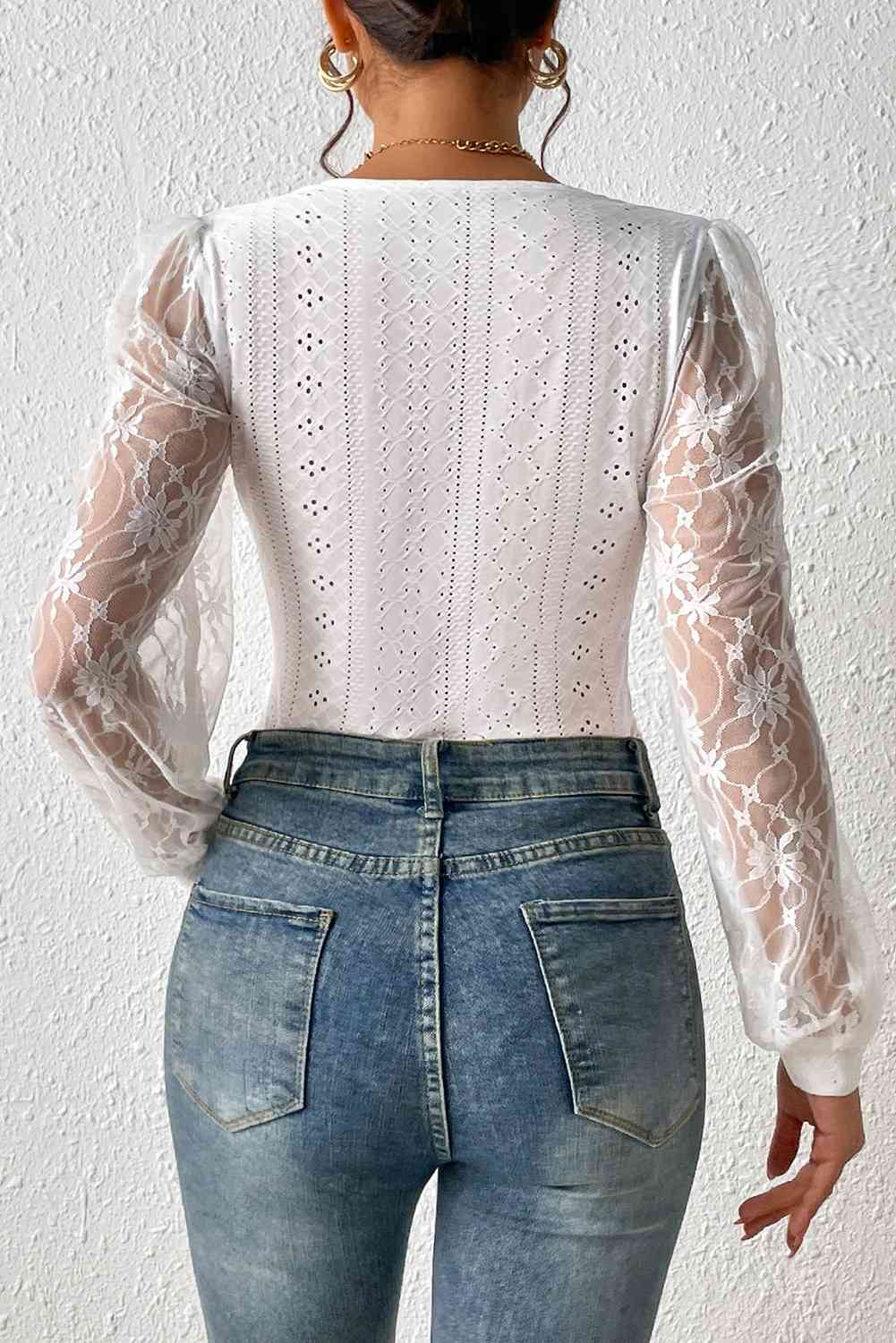 Eyelet Lace Detail Bodysuit king-general-store-5710.myshopify.com