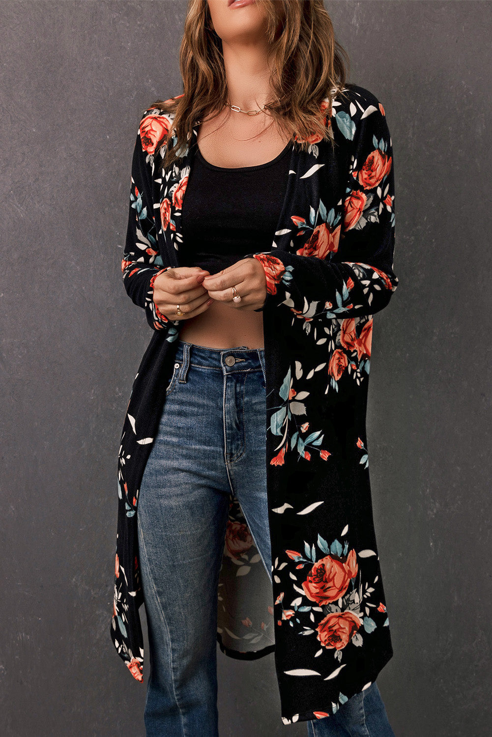 Printed Open Front Longline Cardigan king-general-store-5710.myshopify.com