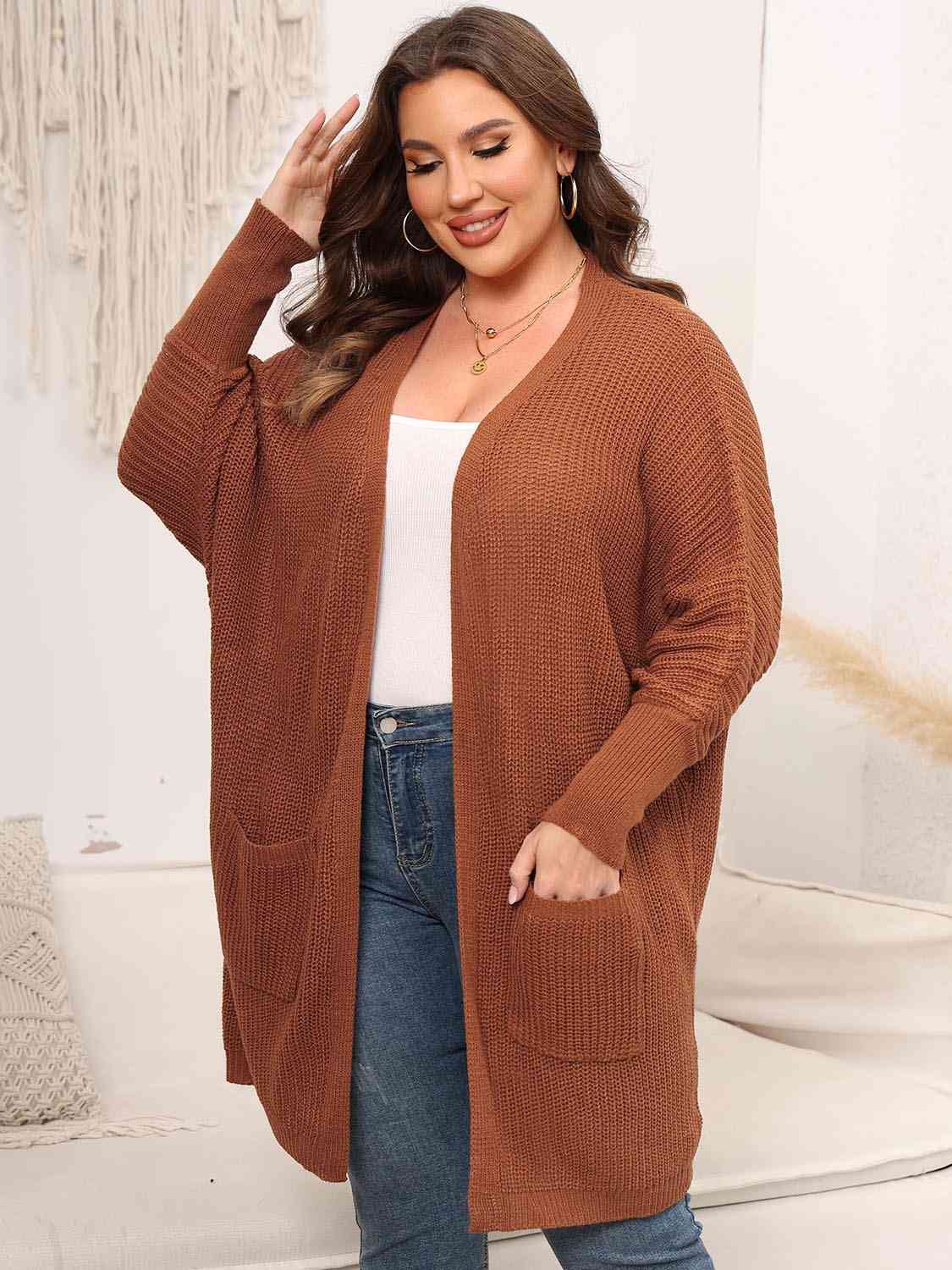 Plus Size Open Front Cardigan With Pockets king-general-store-5710.myshopify.com